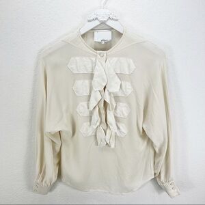 3.1 Phillip Lim Ruffle Front Ivory Blouse Long Sleeve Silk Size 0